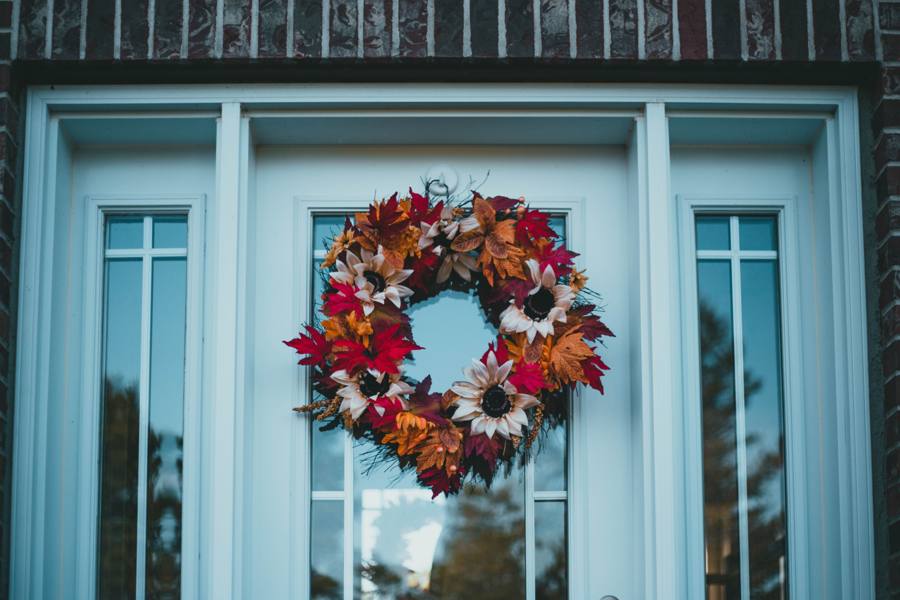 Autumn wreath on a front door